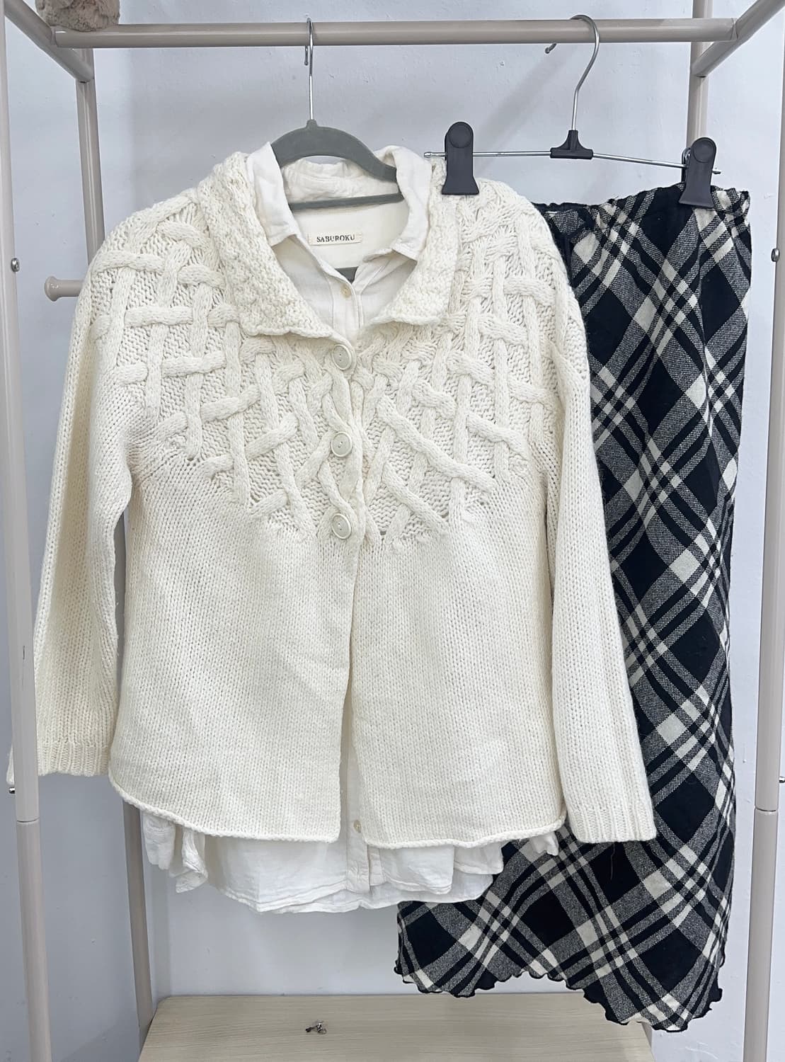 ☕️사와코의 겨울 옷장 코디세트☕️ 체크 롱 스커트 니트 가디건 모리걸 상품이미지7