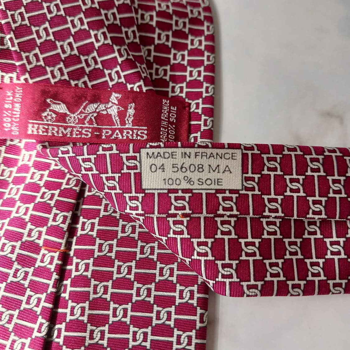 에르메스 실크 버건디 인터락패턴 넥타이 9.7cm A~B등급 A18813 상품이미지10