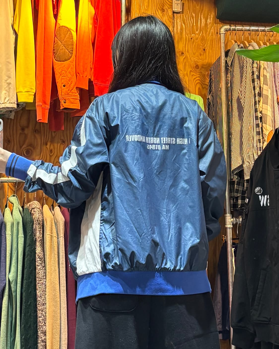 L 컨버스 백포인트 블루 나일론 자켓 상품이미지2