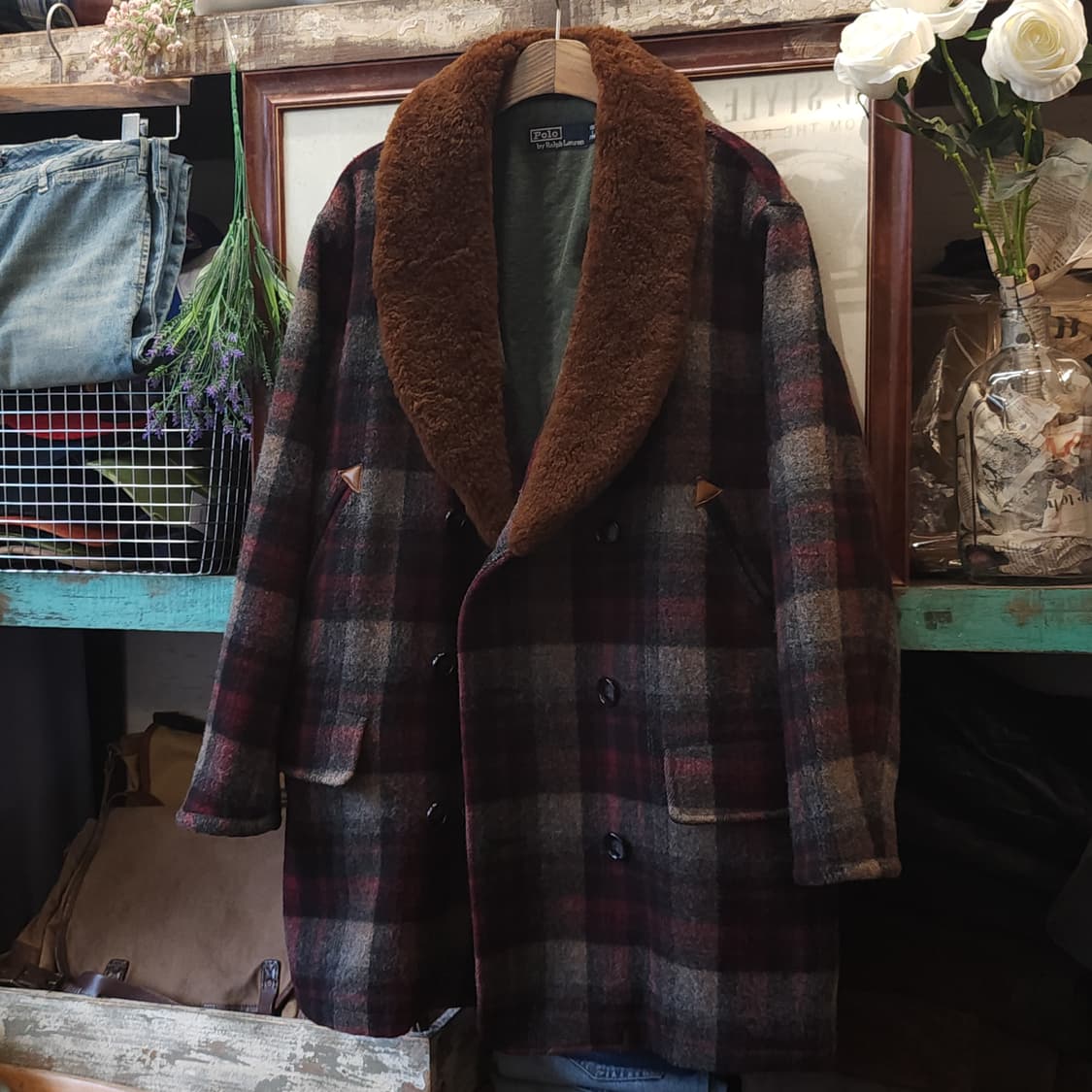 90s 폴로 랄프로렌 양털카라 헤비울 랜치코트 매키노 코트 지프코트 L 상품이미지2