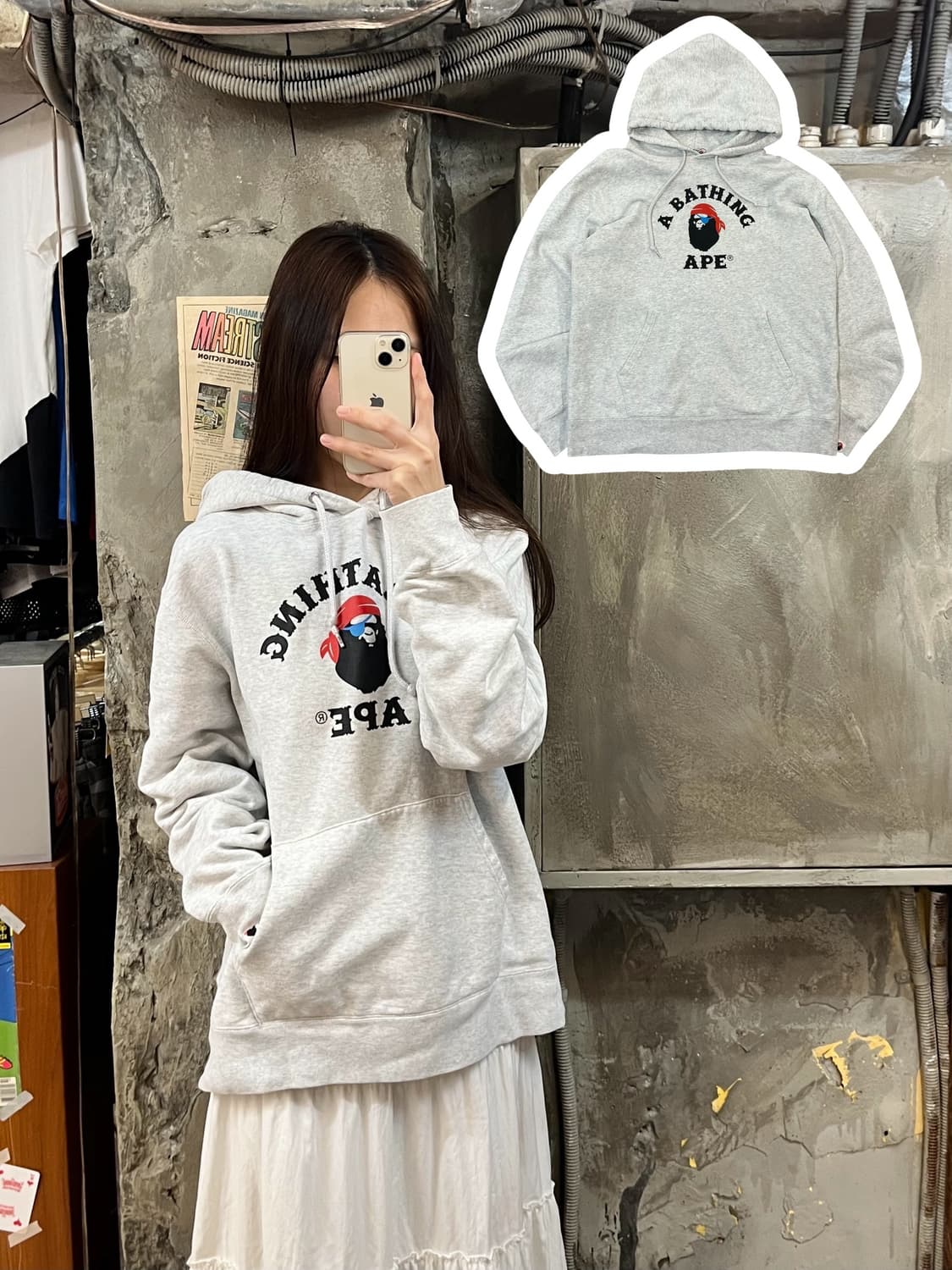 베이프 해적샵 컬리지 후드티 그레이 L #csz860 상품이미지1