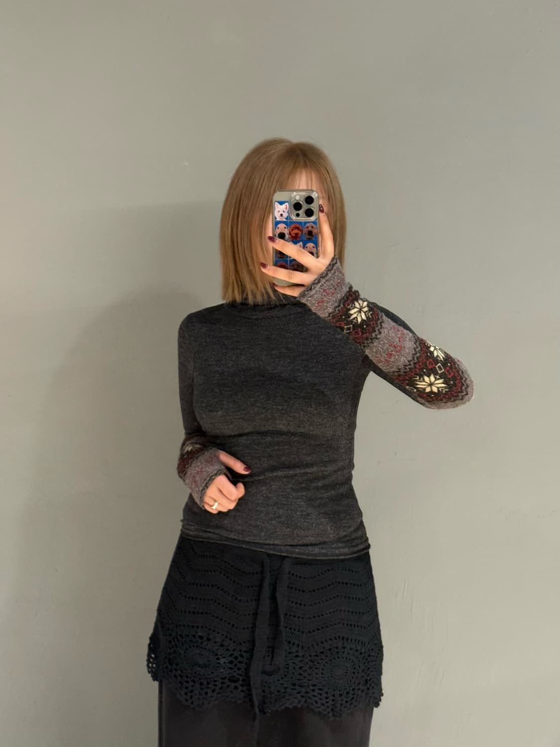 snow pattern hand warmer turtleneck top 상품이미지2