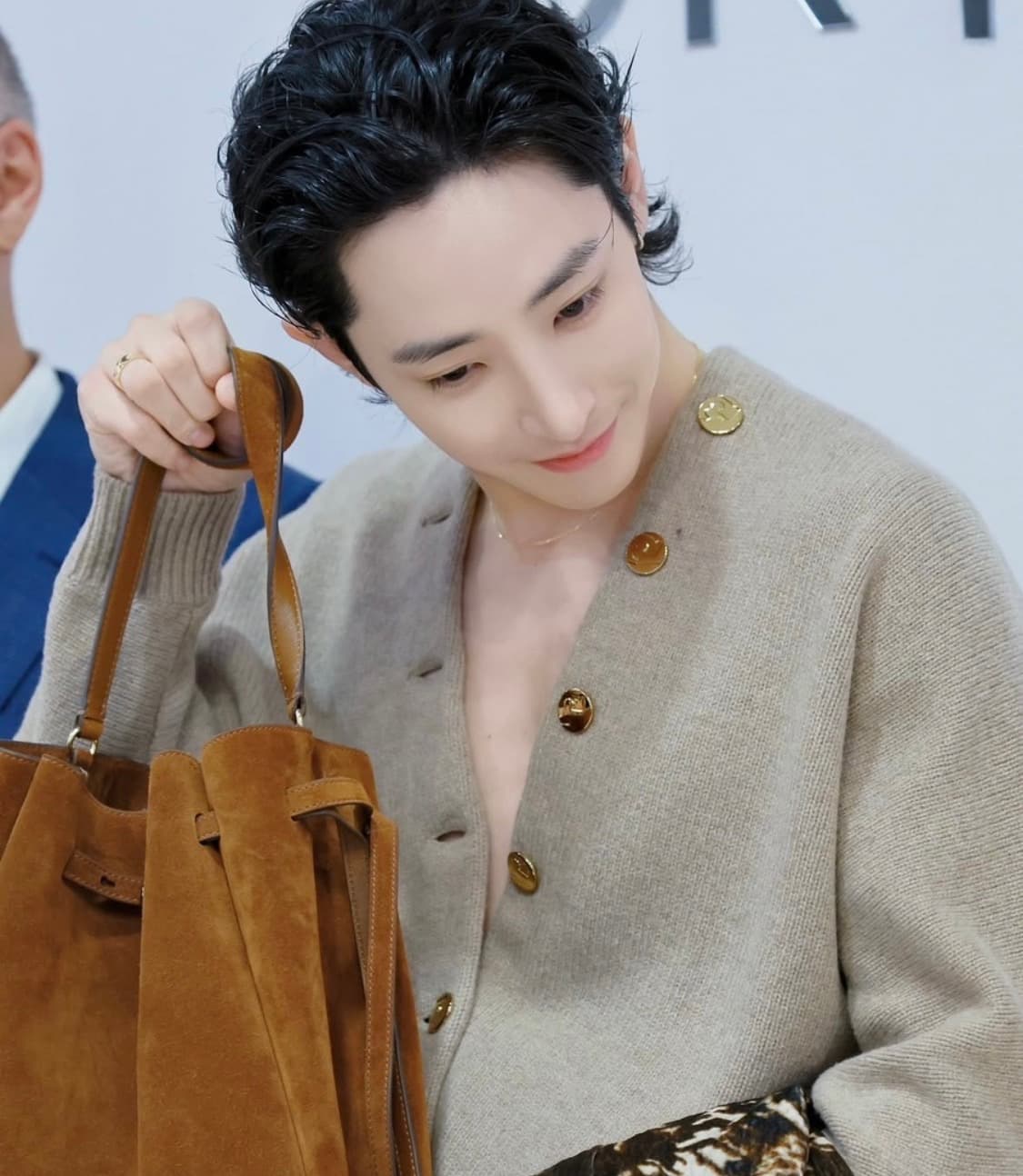 [L] 토리버치 이수혁 착용 메리노 울 가디건 오트밀 멜란지 상품이미지2