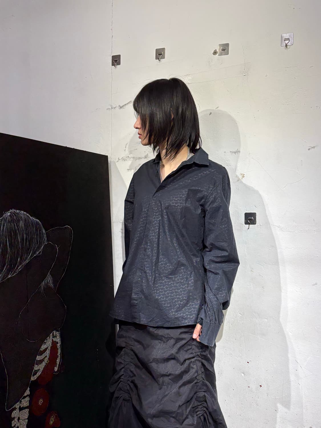 아르마니 익스체인지 패턴 셔츠 고딕 블랙 오버핏 셔츠 M 상품이미지1