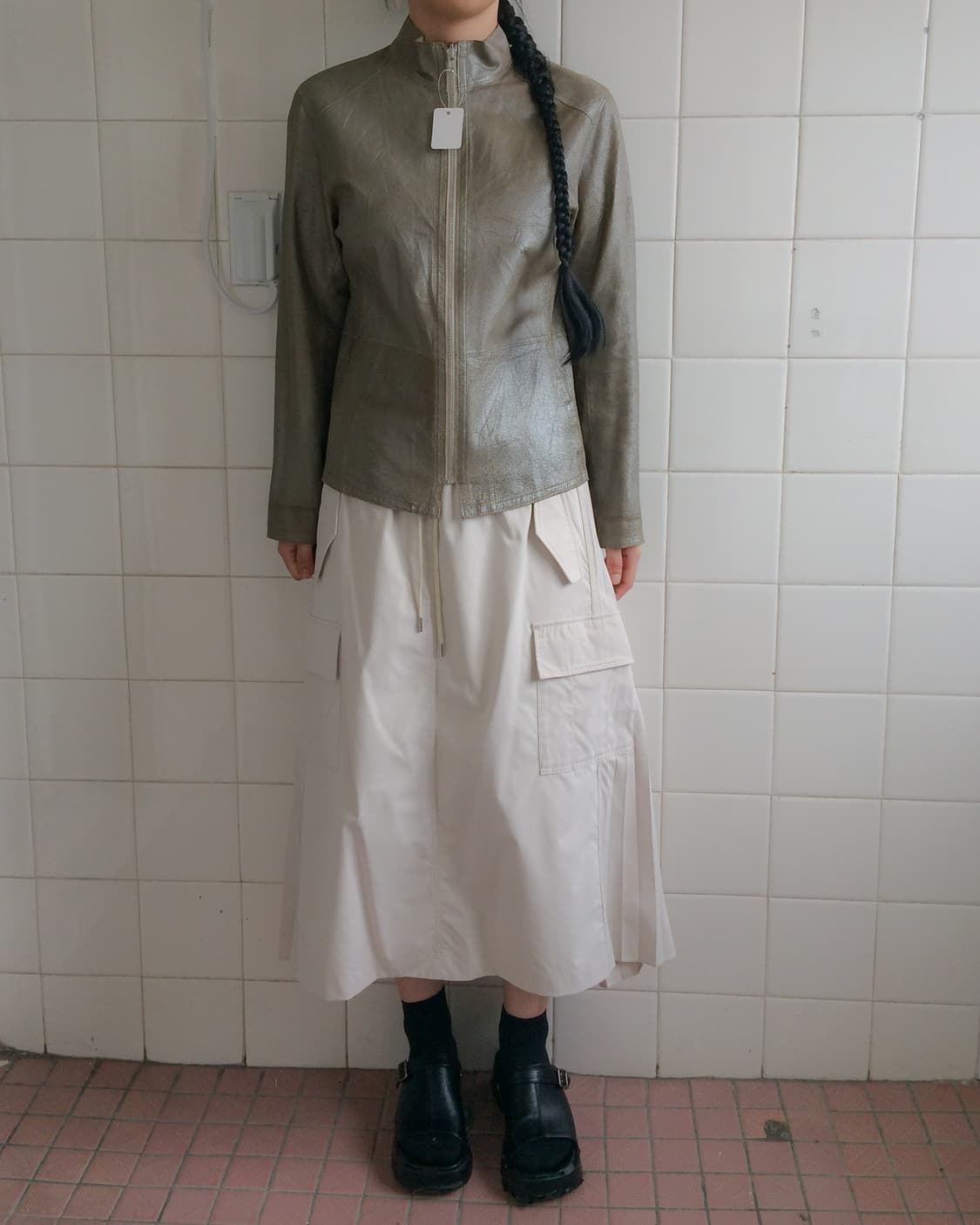Reversible high neck leather jacket 상품이미지3