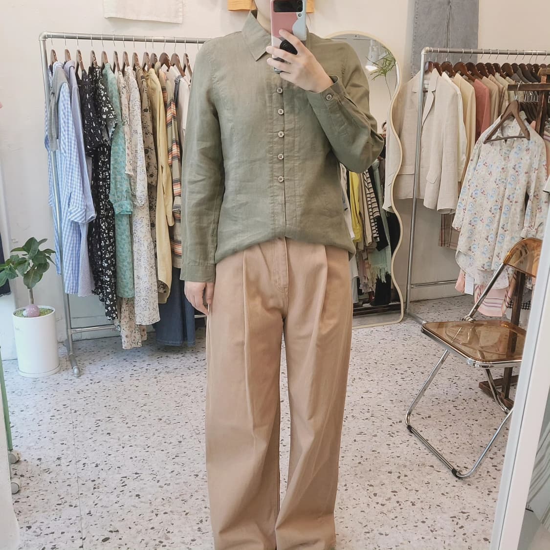 Doclasse 버튼 디테일 카키 린넨셔츠 상품이미지9