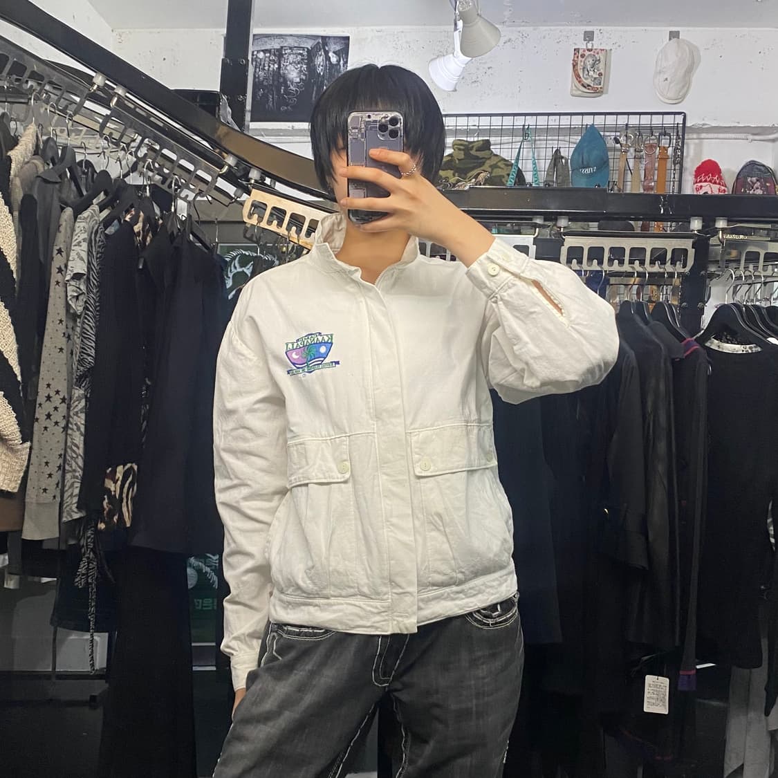 Crazy shirts 자수 디테일 화이트 코튼 봄버 상품이미지9