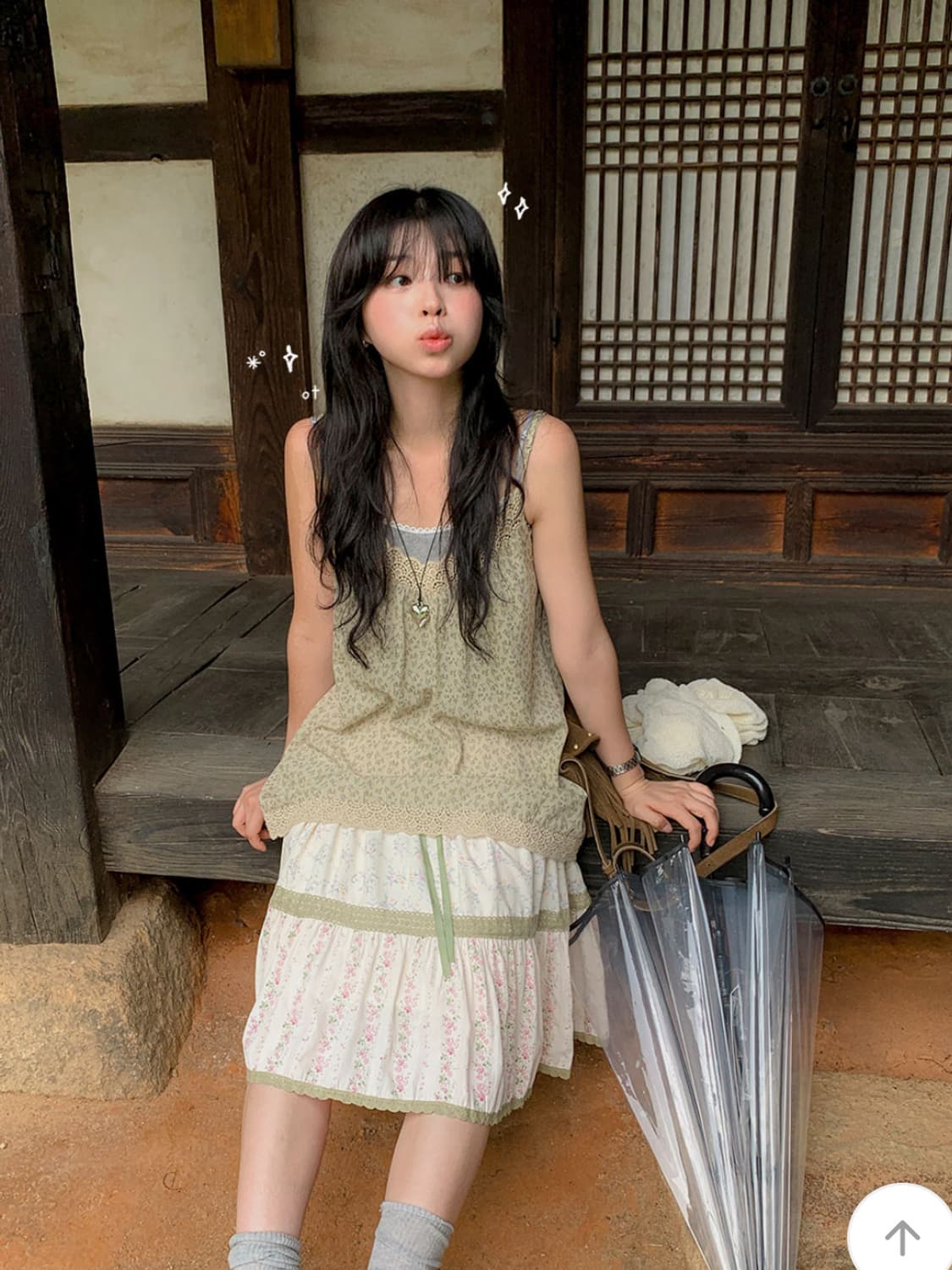 당일배송/모리걸) 에이비글 베로니 플라워 미디 스커트 밴딩 핑크 free 상품이미지5