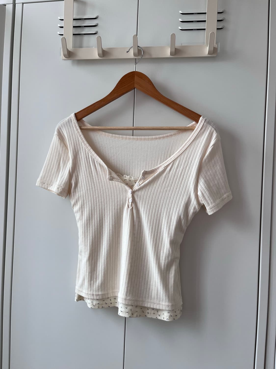 Vintage 잔꽃 레이어드 골지 반팔티 상품이미지6