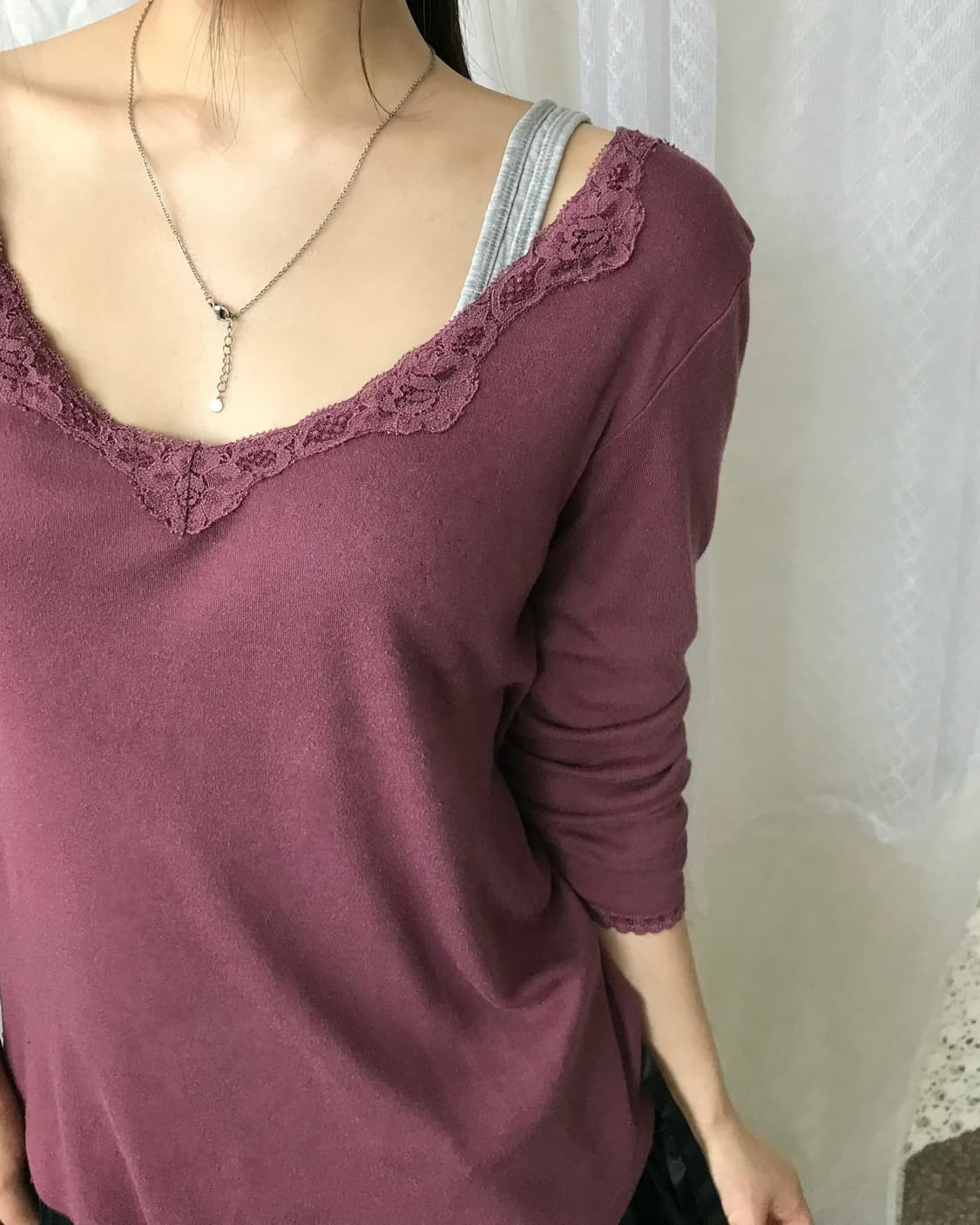 버건디 레이스 롱슬리브  상품이미지1
