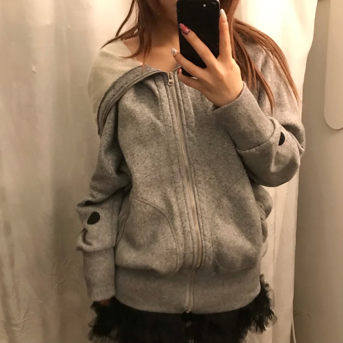 Vintage 케이프 도트 기모 후드집업 상품이미지1