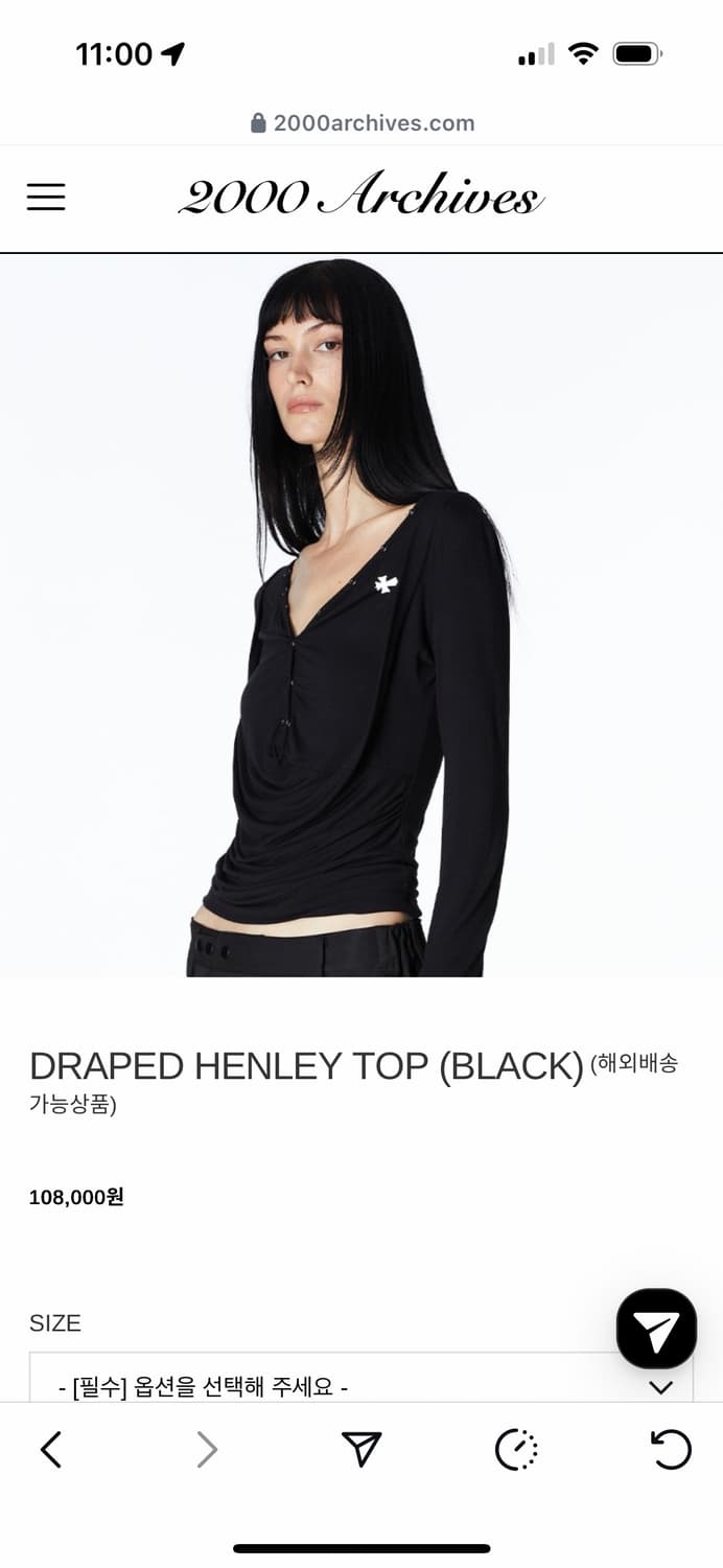 2000아카이브스 드레이프 헨리탑 블랙 상품이미지2