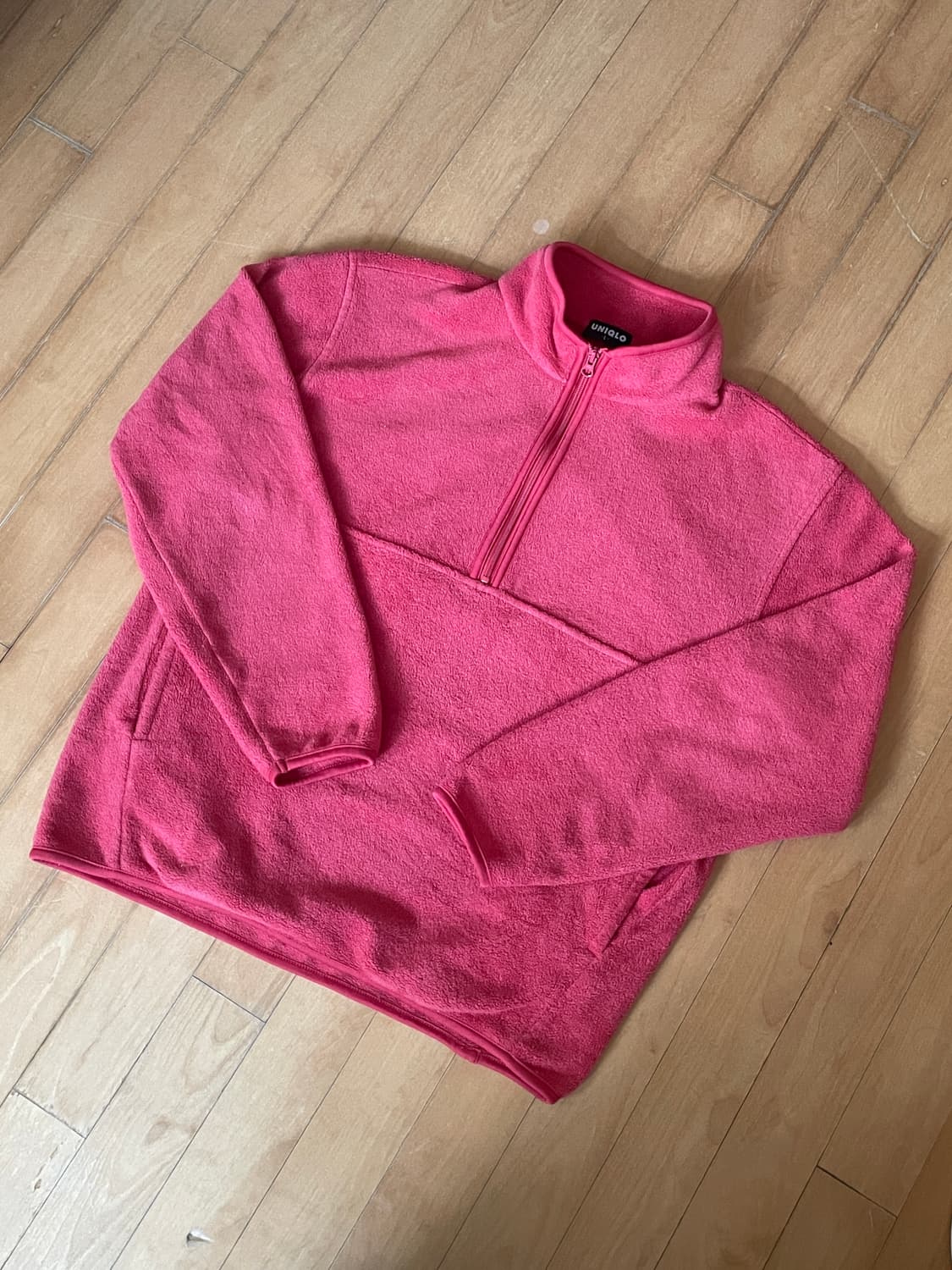 일본판 빈티지 유니클로 반집업 후리스 코랄색 상품이미지1