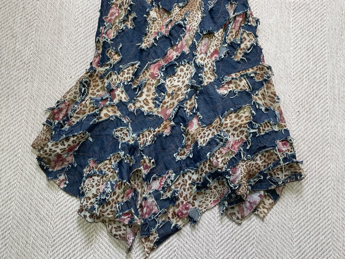 니나 루 패치워크 프린지 사시코 언밸런스 플레어 스커트 상품이미지3