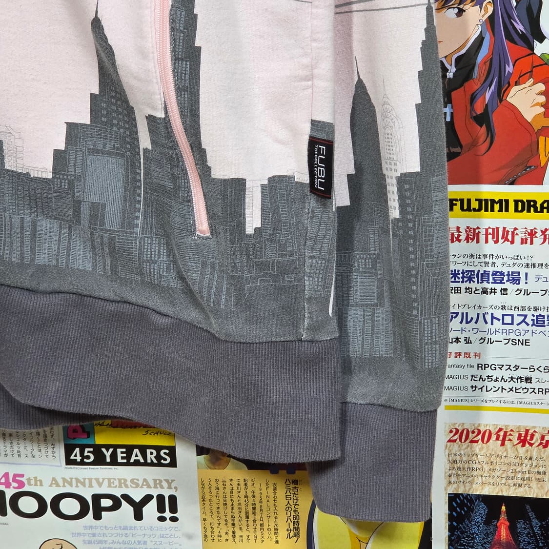 후부 핑크 그레이 프린팅 올드스쿨 오버핏 후드 집업 상품이미지5