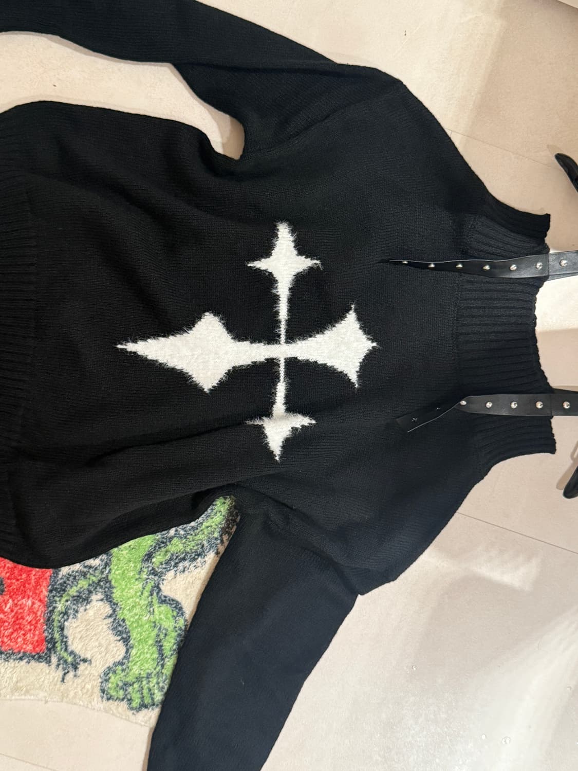 갸루 펑크 니트 오프숄더 상품이미지2