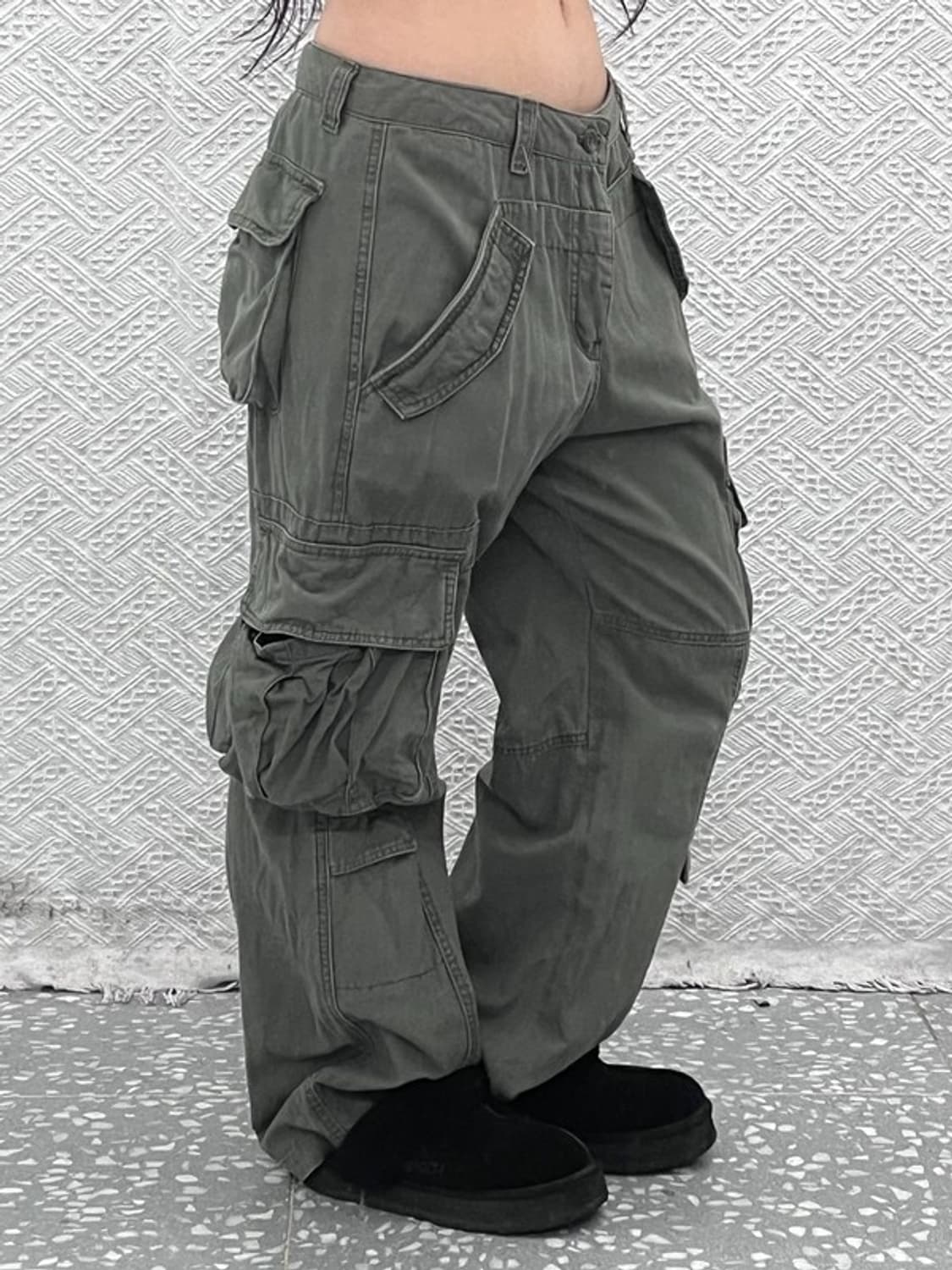 빈티지 스트릿 힙합 멀티포켓 올리브카키 카고팬츠 32인치 C09721 상품이미지1