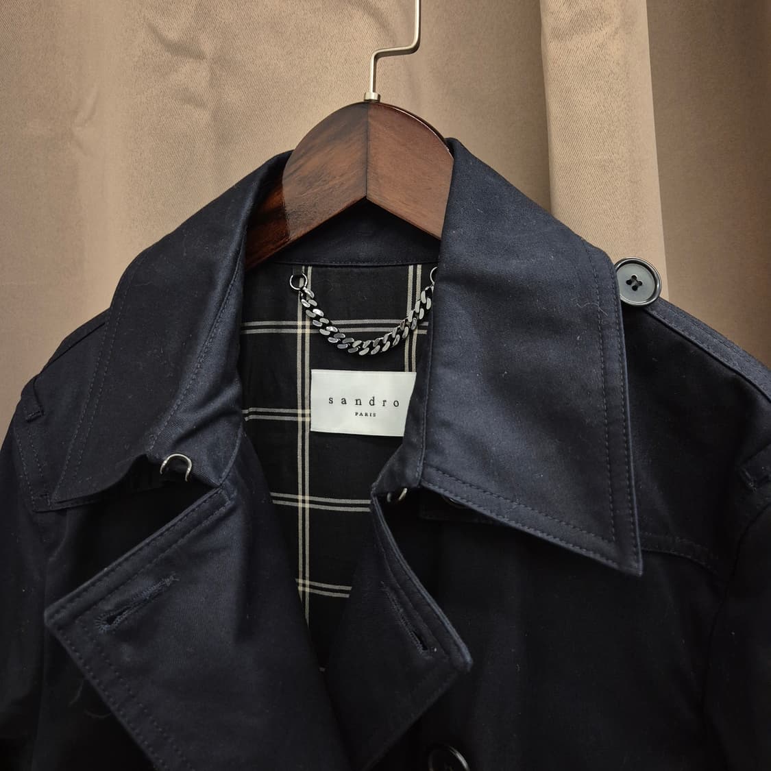 산드로 슬림핏 클래식 더블 브레스티드 트렌치코트 M 상품이미지5