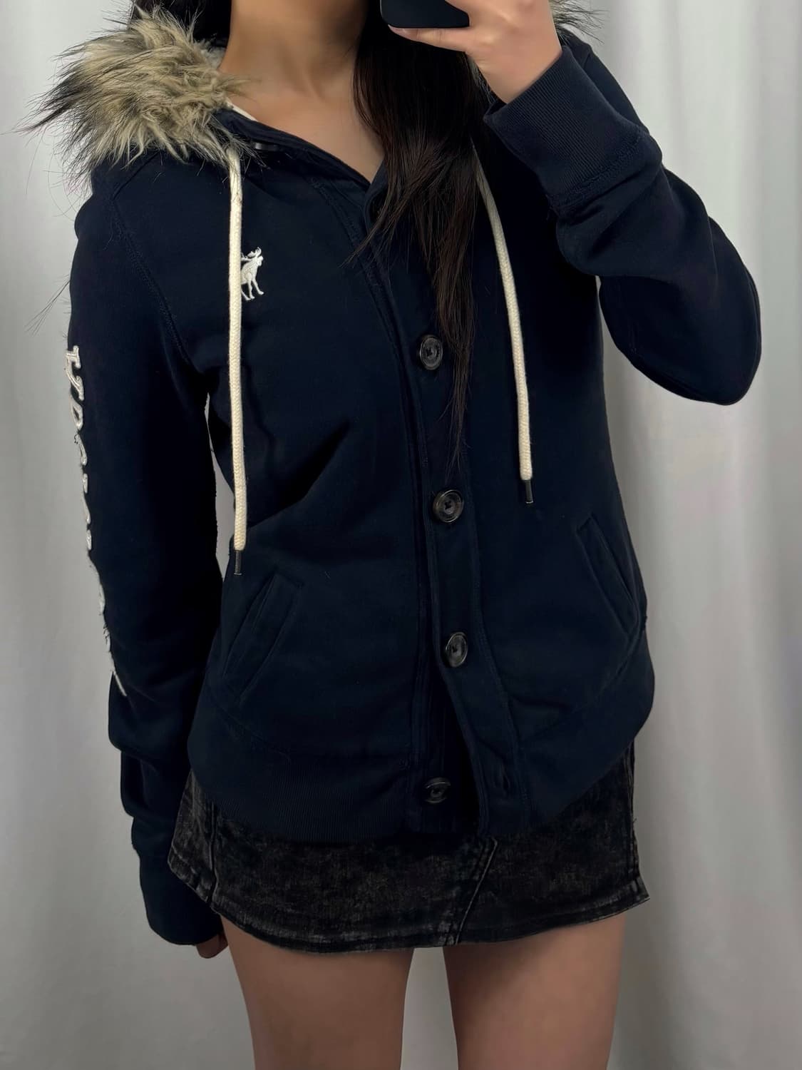 아베크롬비 네이비 버튼 퍼 후드 자켓 상품이미지3