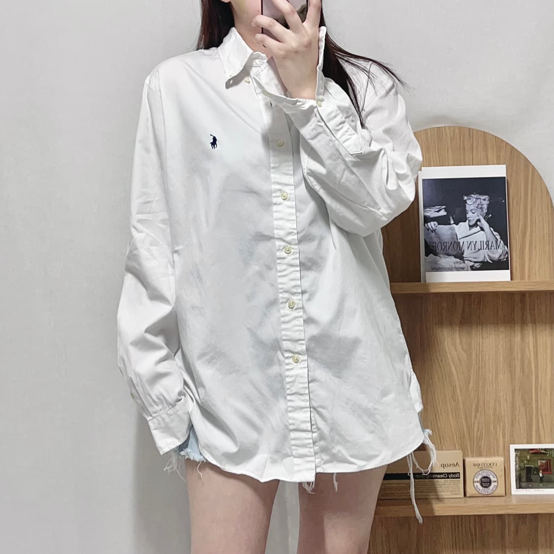 [정품] 폴로 화이트 / 네이비포니 솔리드 셔츠 [ 180/100A ] 상품이미지1