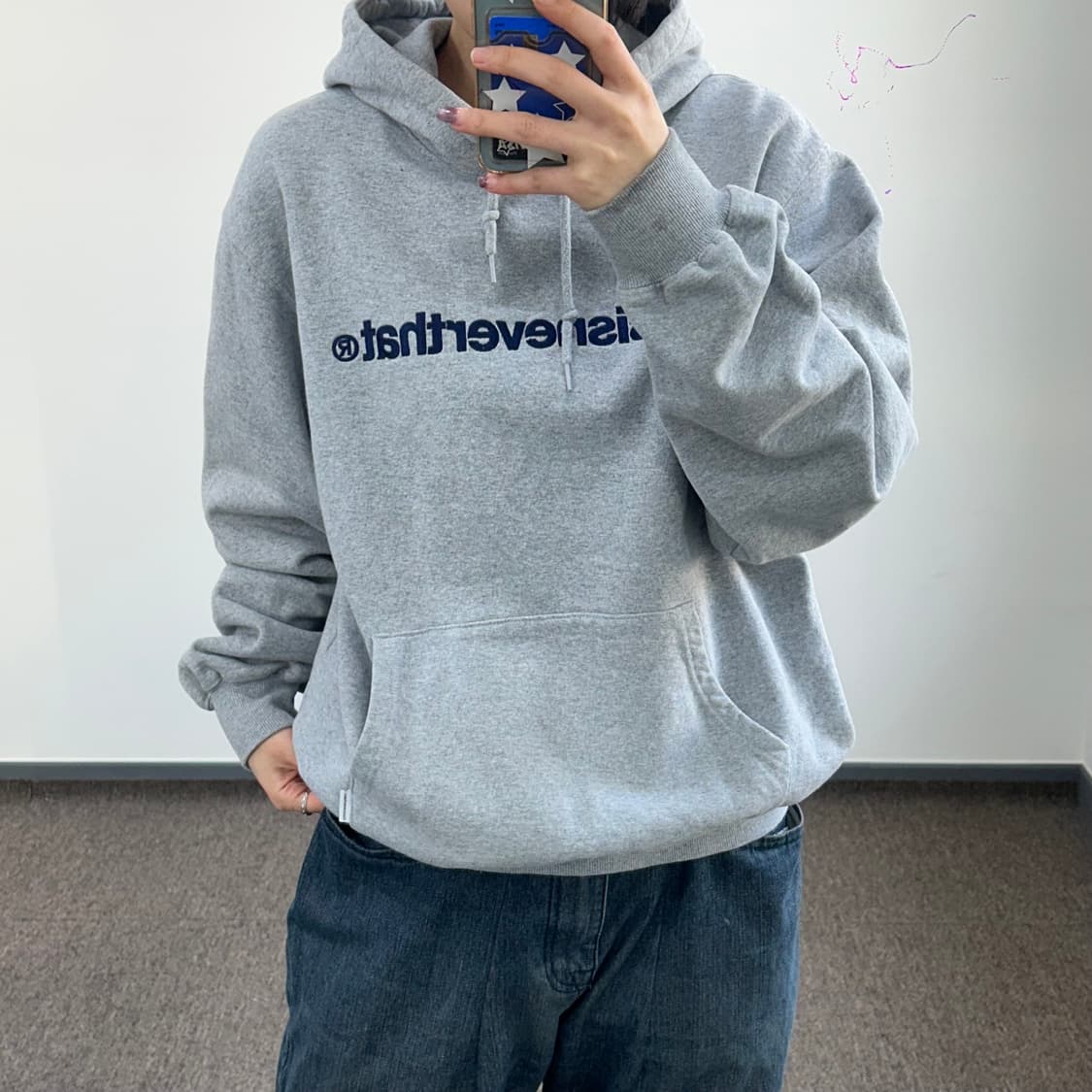 Thisisneverthat 디스이즈네버뎃 네이비 로고 그레이 후드티 상품이미지1