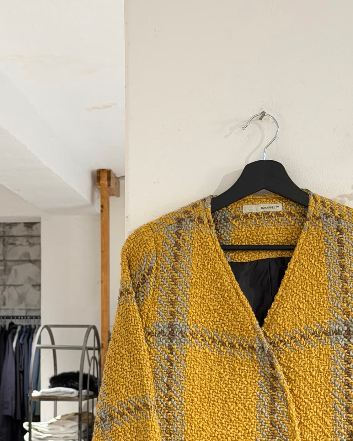 본 아뻬띠 옐로우 멀티컬러 트위드 롱 코트 상품이미지2