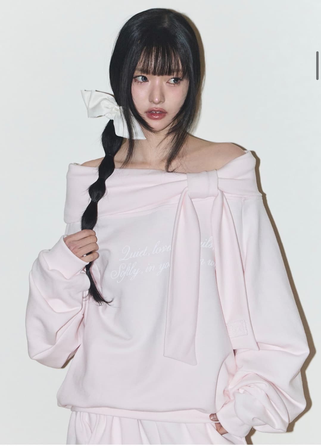 일리고 퓨어 보우 오프숄더 맨투맨 핑크 상품이미지1