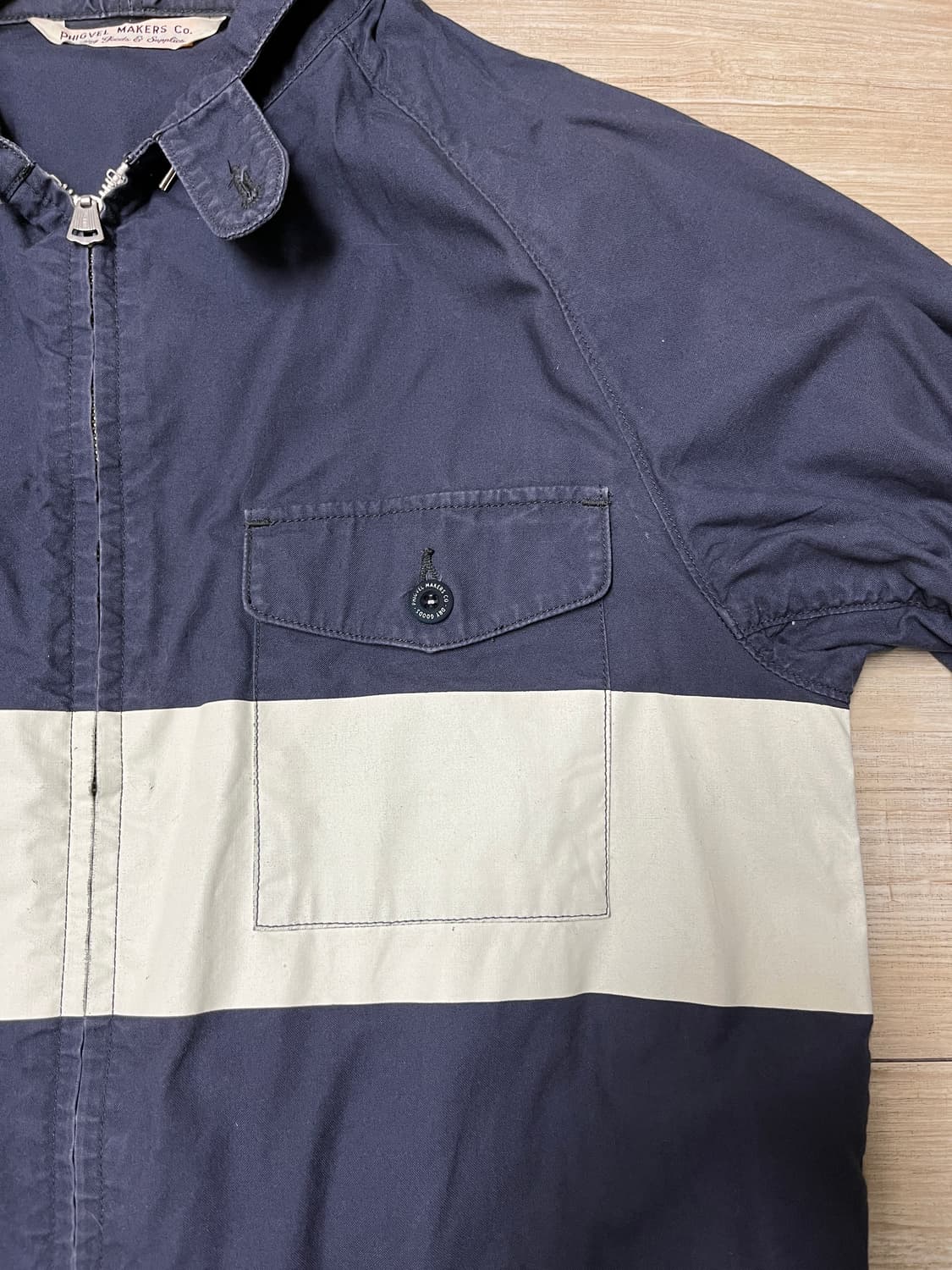 피그벨 후드집업 네이비 화이트 배색 점퍼 상품이미지6