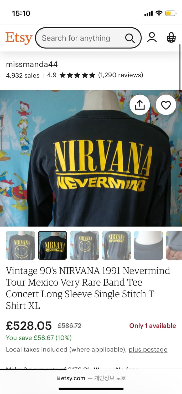 1991 너바나 Never Mind OG 롱슬리브 긴ㅍ 상품이미지9