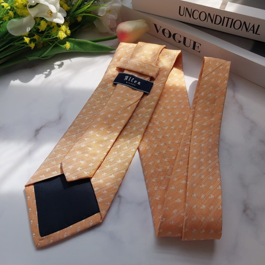 알테아 실크 오렌지 기하 패턴 넥타이 8.5cm A등급 K831
 상품이미지7
