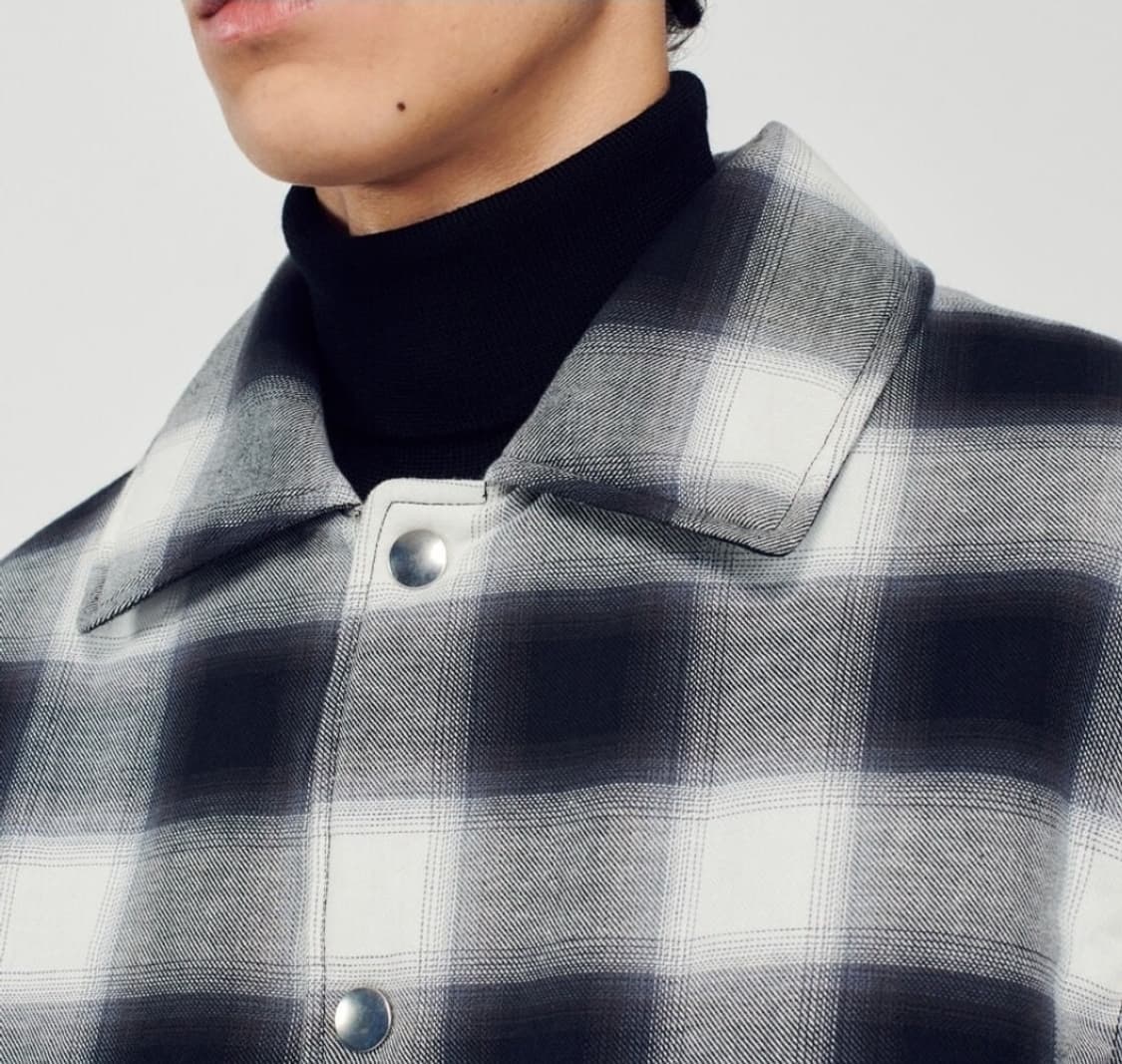 [L] 산드로 남자 체크 퀼팅 누빔 셔츠 자켓 블랙 상품이미지3