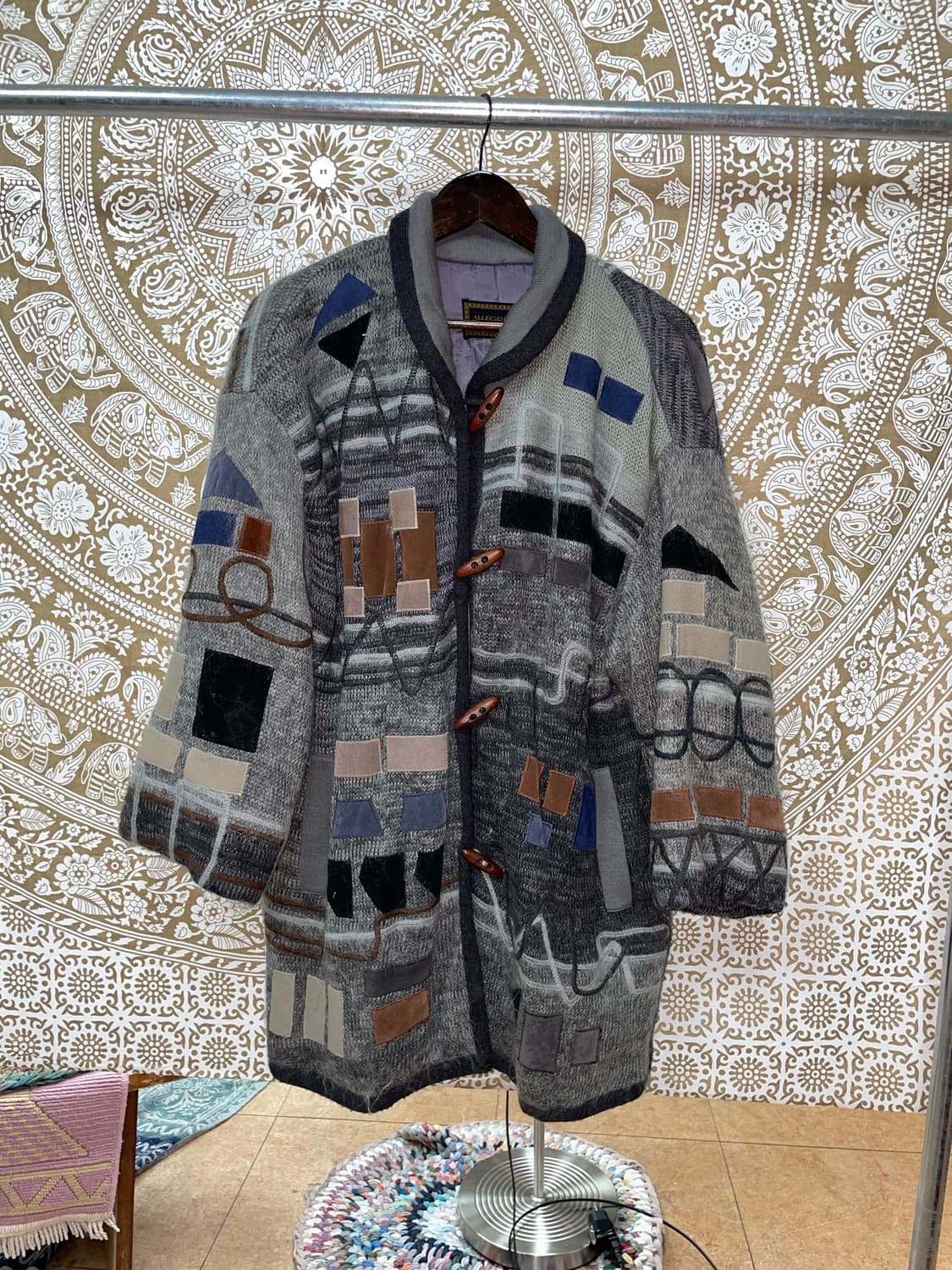 빈티지 여성 패치워크 떡볶이단추 울 니트 롱 가디건 상품이미지2