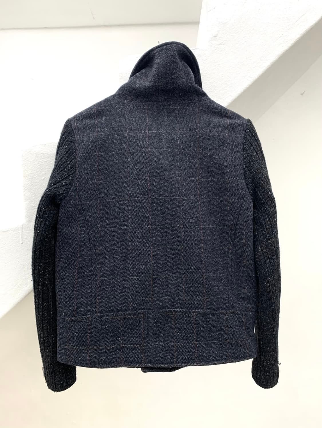 high neck leather patch knit jacket 상품이미지4