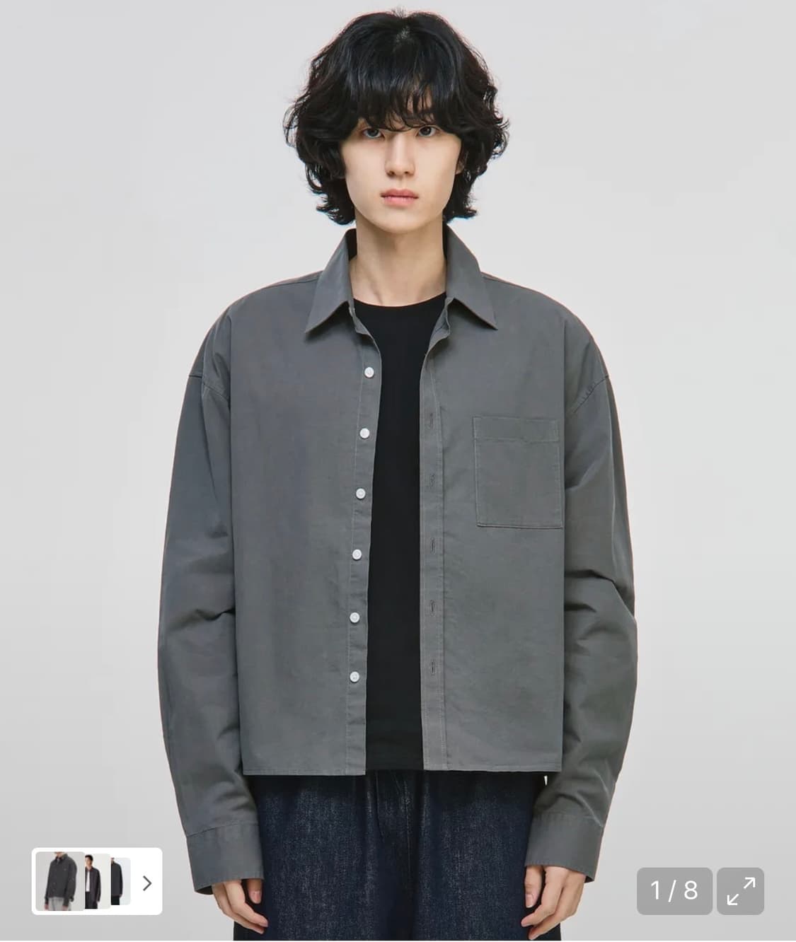 시그니처 크롭셔츠 차콜 상품이미지1