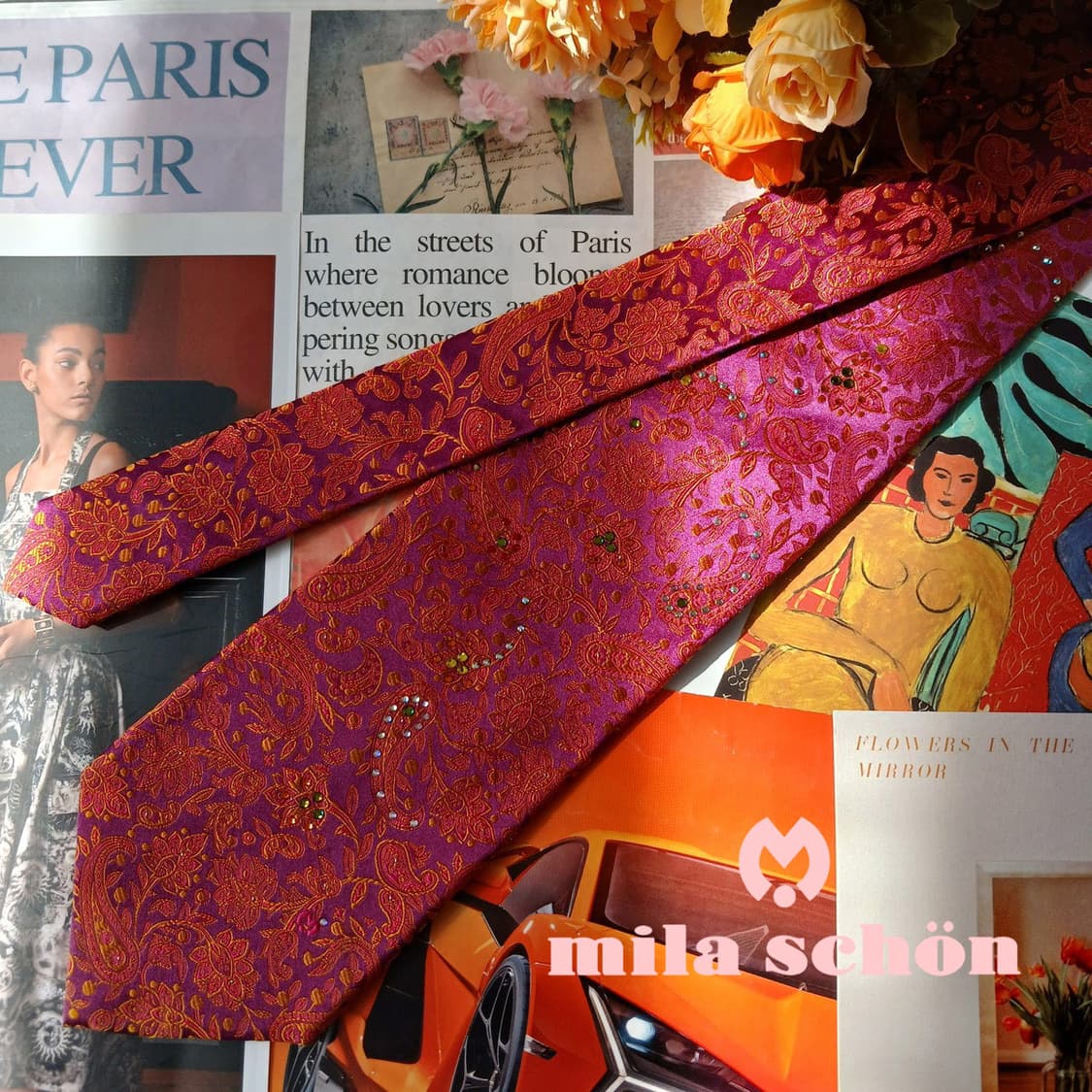 밀라숀 실크 퍼플 페이즐리 패턴 넥타이 9.5cm A+등급 A19863
 상품이미지2