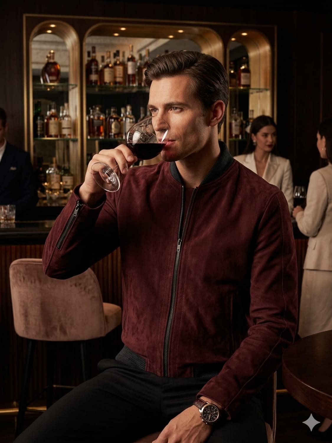 타임옴므 천연가죽(고트)스웨이드 자켓 (100사이즈) - 와인컬러 상품이미지1