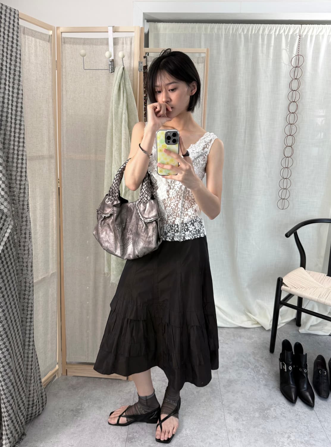 Ritsuko Shirahama 레이스 슬리브리스 탑 상품이미지9