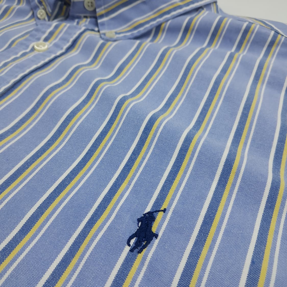 Co528 3XL Big 폴로 랄프로렌 블루 볼드 스트라이프 반팔 셔츠 상품이미지4