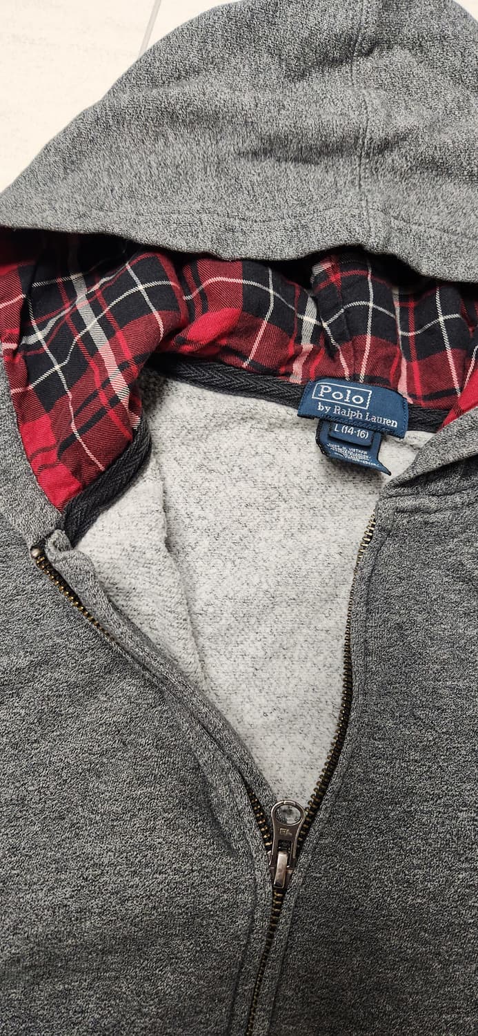 폴로 그레이 레드체크 후드집업 L 상품이미지5