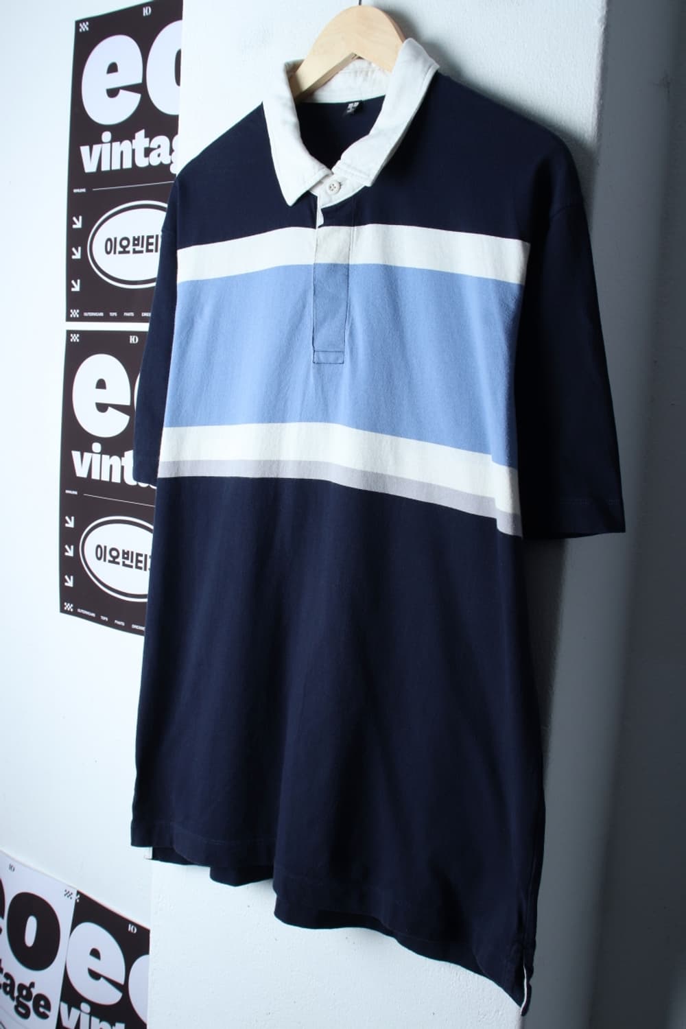 (XL) 유니클로 반팔 카라 티셔츠 패턴 네이비 올드스쿨-H31967 상품이미지1