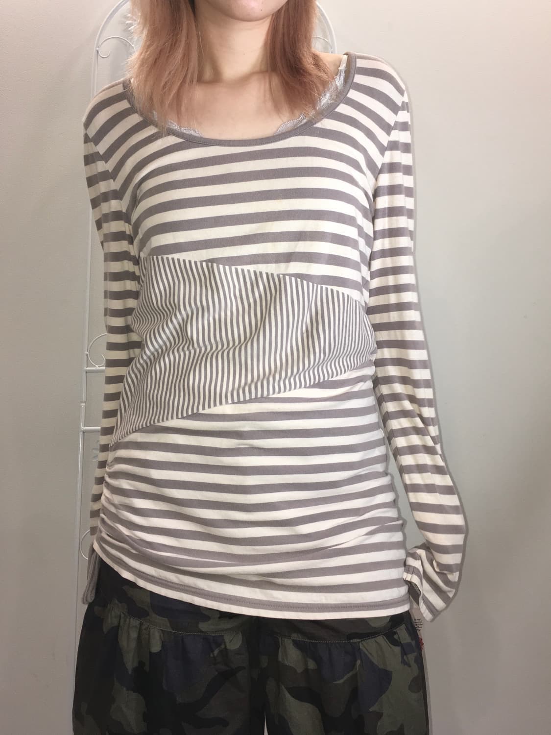 jpn vintage 아이보리 스트라이프 셔링 롱슬리브 상품이미지4