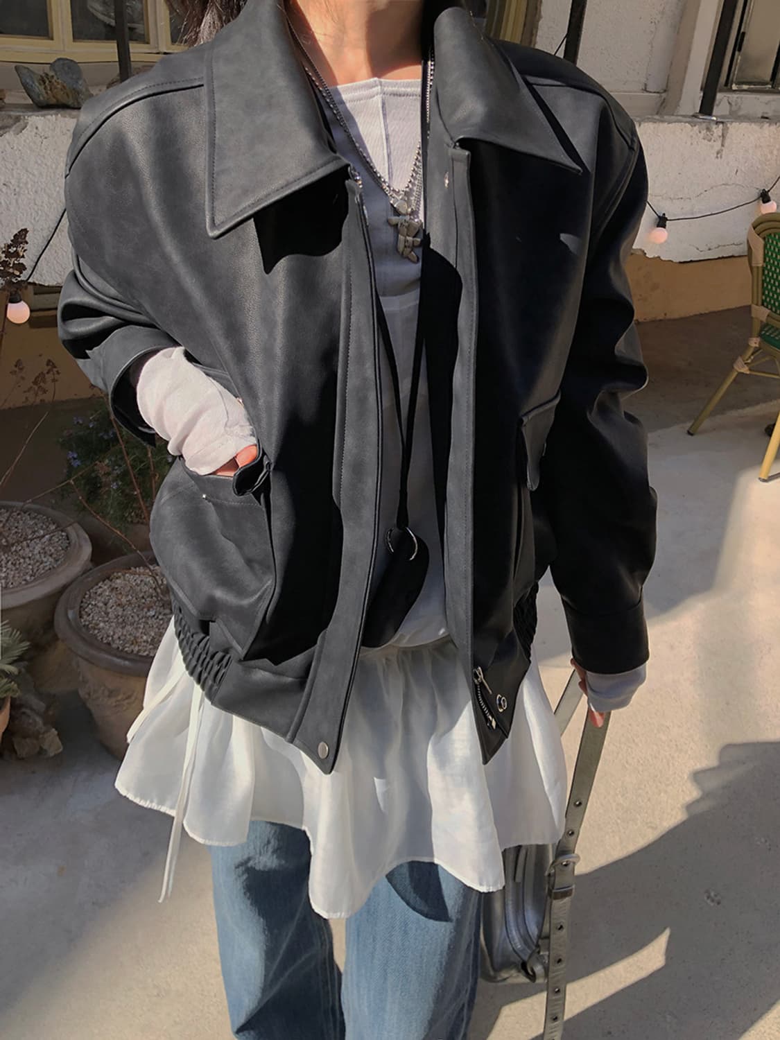 오브 오버핏 빈티지 가죽 레더 자켓 free 상품이미지7