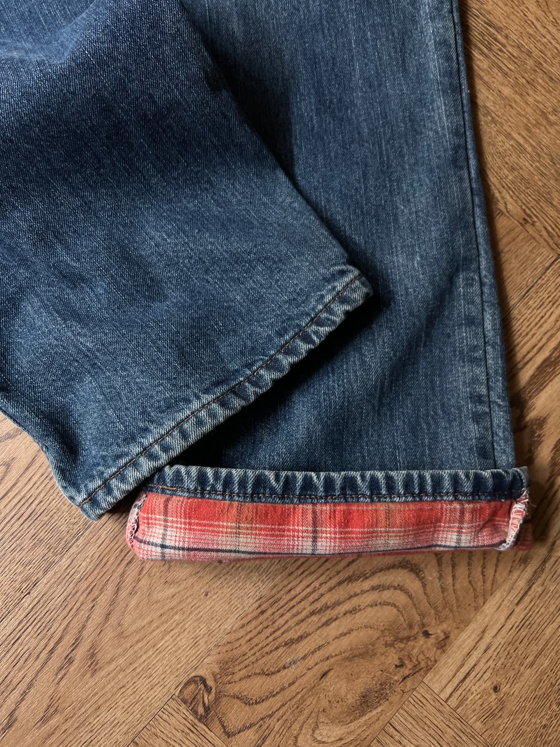 [34]칼하트 USA 체크 라이닝 워크 데님 팬츠 상품이미지7