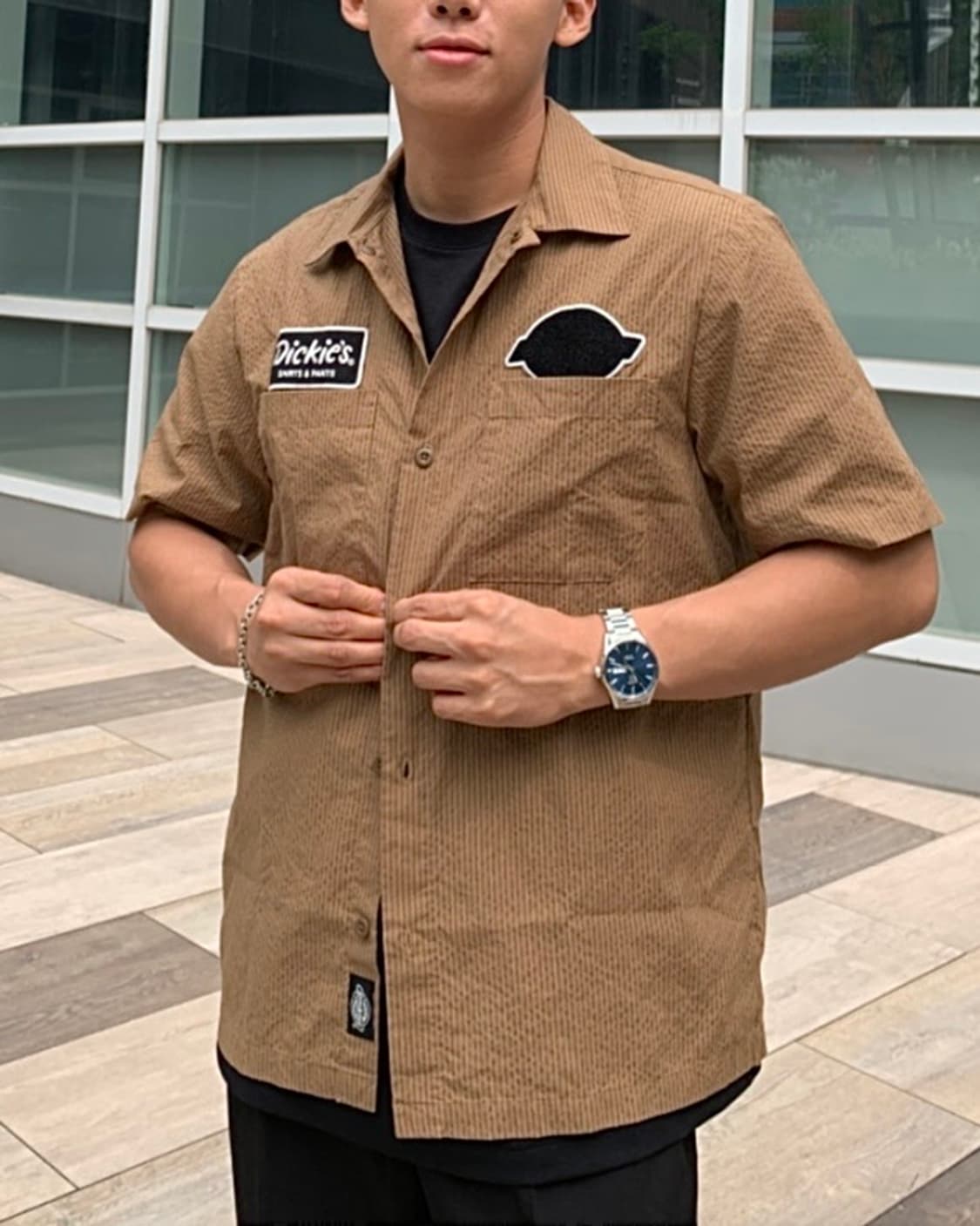 디키즈 썸머 스트라이프 반팔 워크 셔츠 패치 로고 XL 105 하와이안 상품이미지3