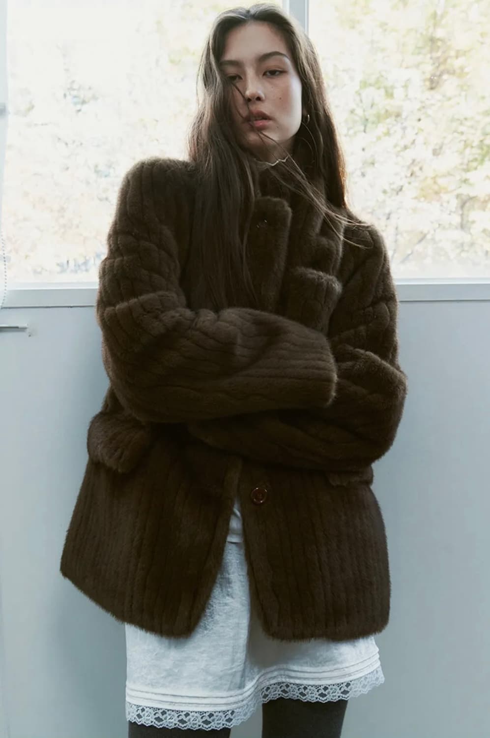 지나정 프리터 Fur Blazer Brown 상품이미지5