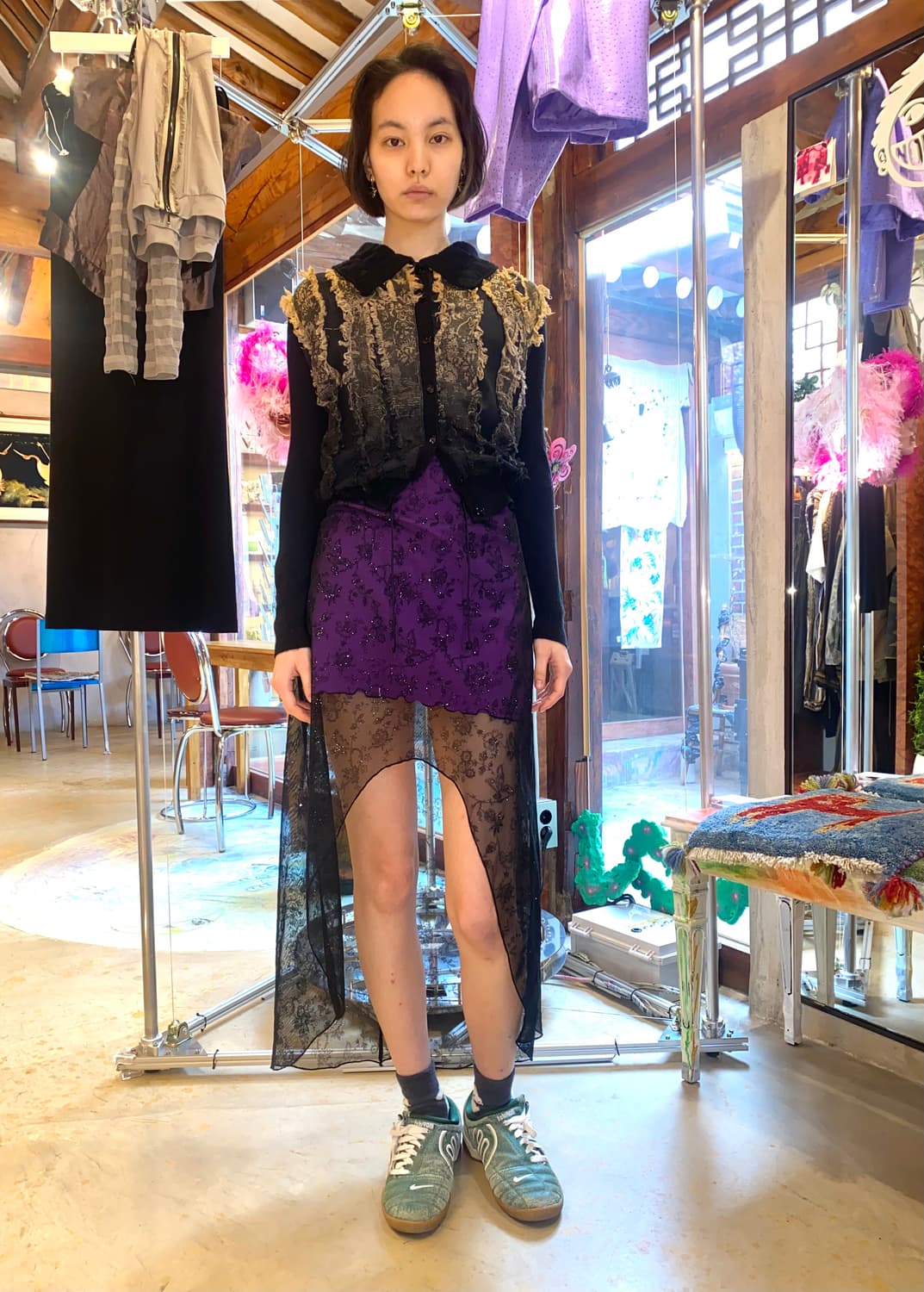 90s Didier Parakian 디스트레스트 프린지 니트 가디건 상품이미지2