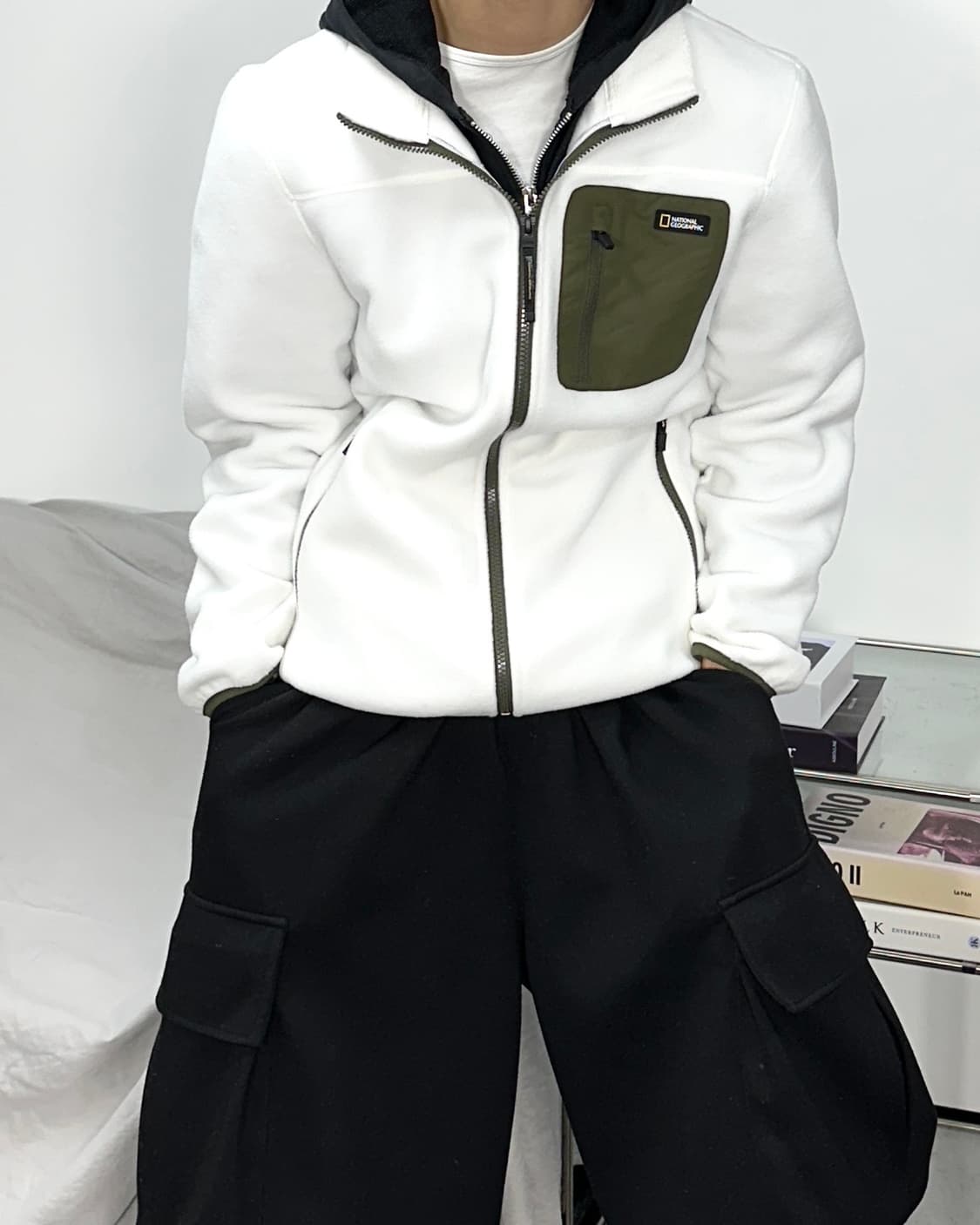 내셔널지오그래픽 화이트 우븐 플리스 자켓 M 상품이미지1