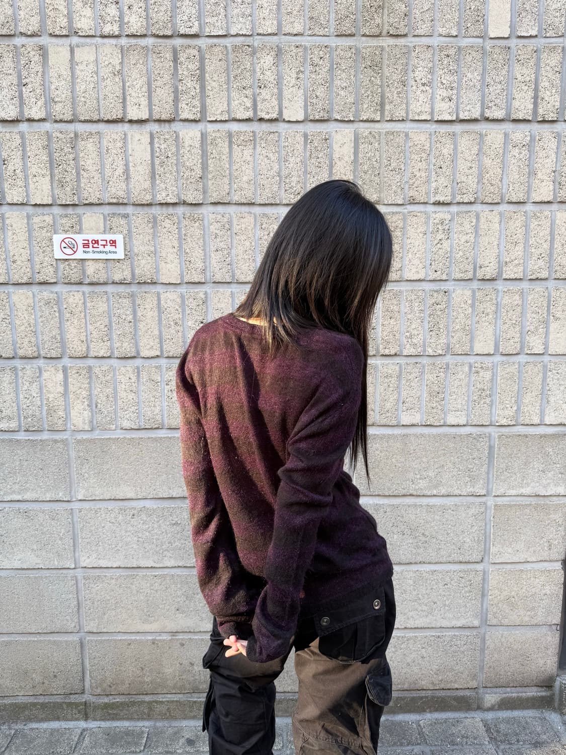 블랙&퍼플 스트라이프 슬림 니트 상품이미지2