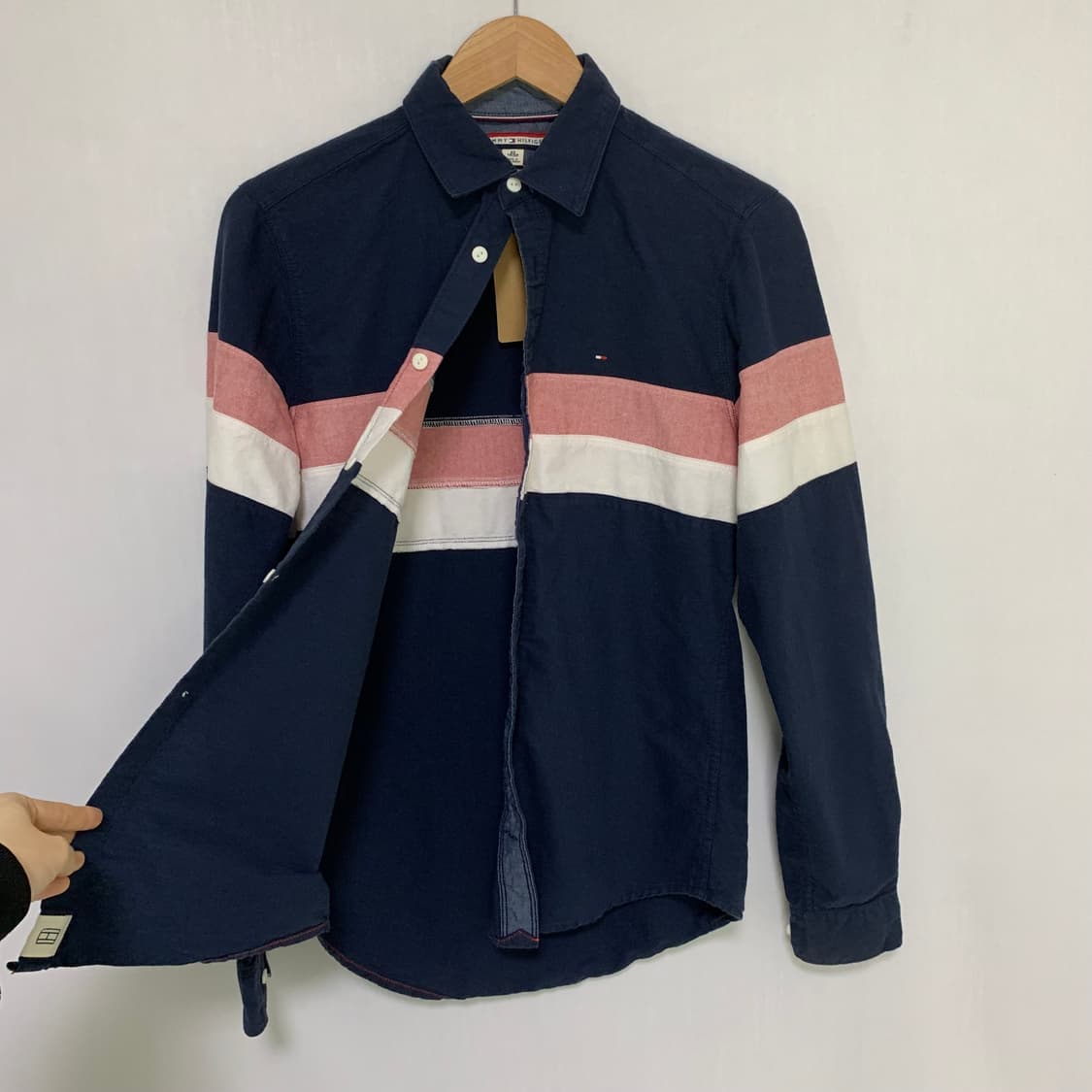 타미힐피거 빈티지 배색 셔츠 네이비 남방 남성 XS 상품이미지7