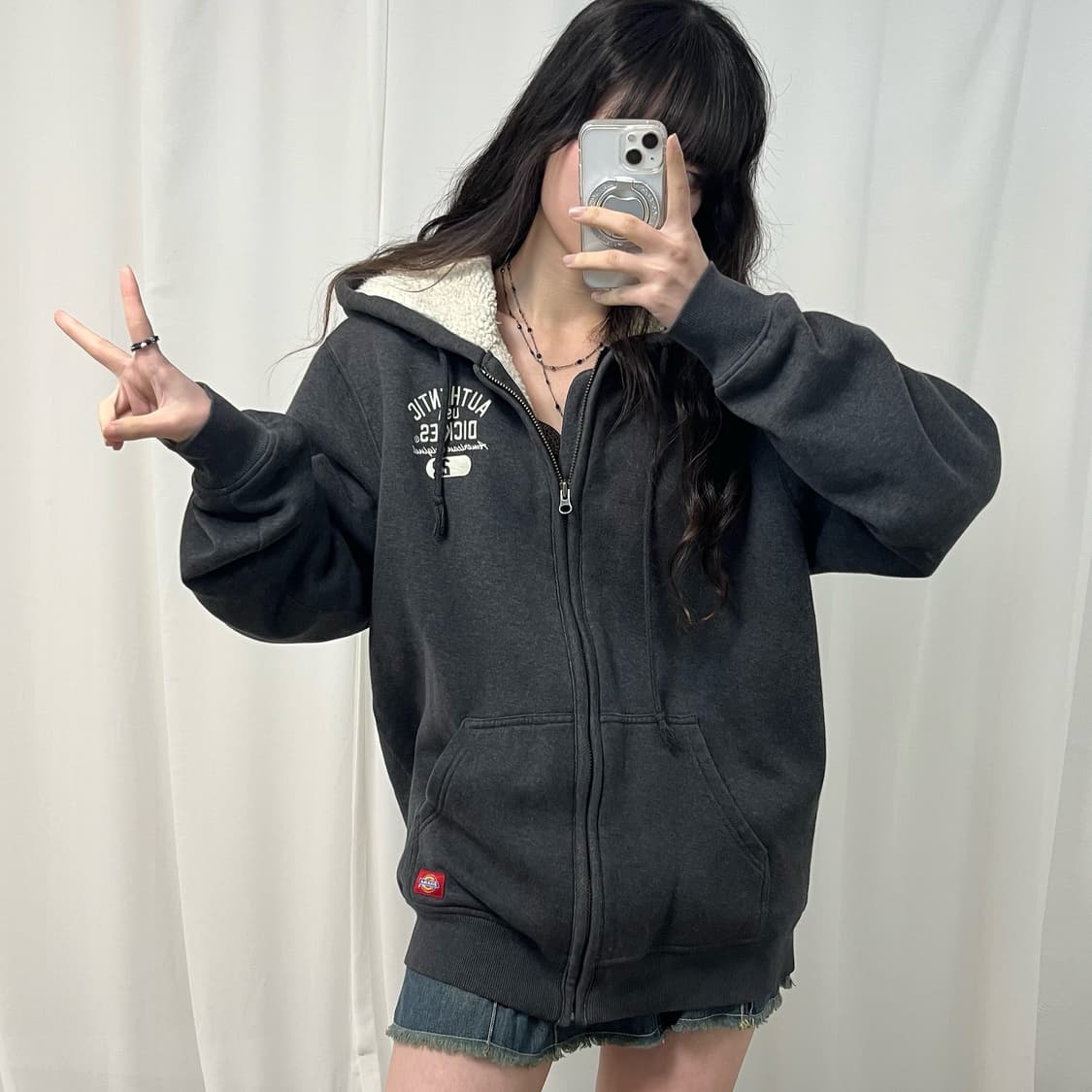 Dickies charcoal fleece hood zip-up 상품이미지2